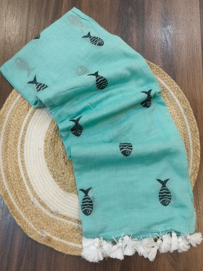 Indiehaat | Pure Mul Cotton Handloom Buti Saree Blue