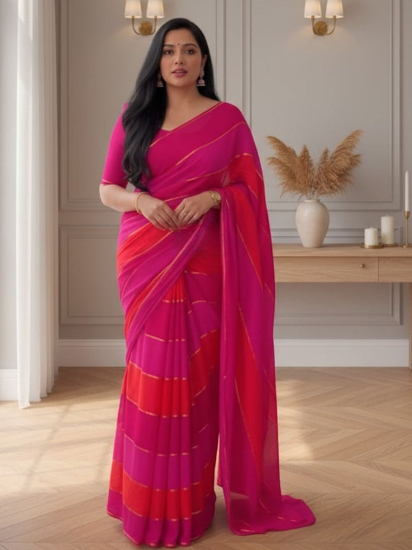 Indiehaat | Pure Mul Cotton Embroidery Saree Pink & Red