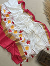 Indiehaat | Pure Mul Cotton Embroidery Saree Red & White