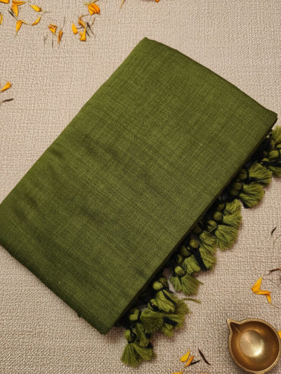 Indiehaat | Pure Cotton Handloom Weave Saree Green