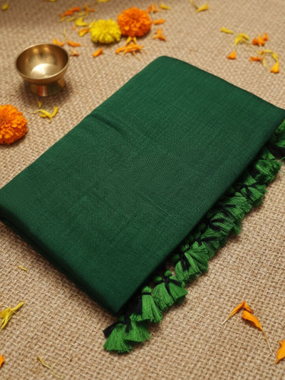 Indiehaat | Pure Cotton Handloom Weave Saree Green