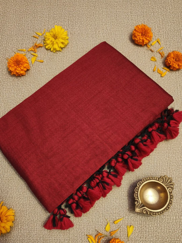 Indiehaat | Pure Cotton Handloom Weave Saree Maroon