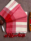 Indiehaat | Pure Khadi Cotton Handloom Saree Red & White