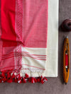 Indiehaat | Pure Khadi Cotton Handloom Saree Red & White
