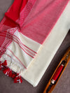 Indiehaat | Pure Khadi Cotton Handloom Saree Red & White