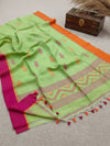 Indiehaat | Pure Cotton Jamdani Saree Green