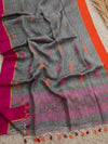 Indiehaat | Pure Cotton Jamdani Saree Gray