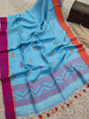 Indiehaat | Pure Cotton Jamdani Saree Blue