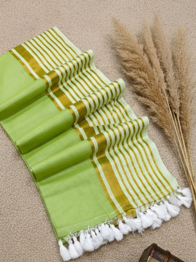 Indiehaat | Pure Mul Cotton Zari Checks Saree Green