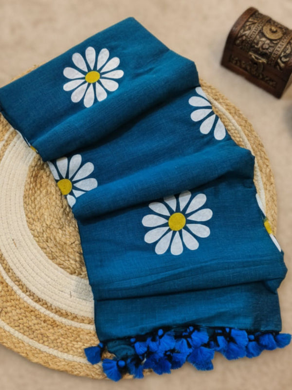 Indiehaat | Pure Cotton Hand Printed Saree Blue