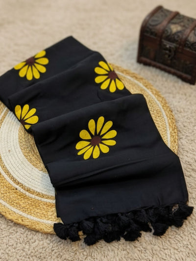 Indiehaat | Pure Cotton Hand Printed Saree Black