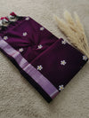 Indiehaat | Pure Khadi Cotton Embroidery Saree Violet