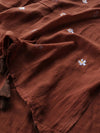 Indiehaat | Pure Mul Cotton Half Embroidery Saree Brown