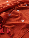 Indiehaat | Pure Mul Cotton Half Embroidery Saree Orange