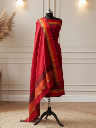 Indiehaat | Maheshwari Silk Zari Weaving Suit Blue