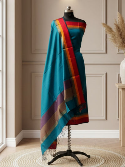 Indiehaat | Maheshwari Silk Zari Weaving Suit Green