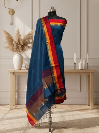 Indiehaat | Maheshwari Silk Zari Weaving Suit Black