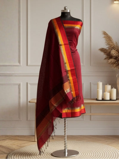 Indiehaat | Maheshwari Silk Zari Weaving Suit Violet
