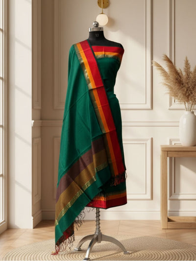 Indiehaat | Maheshwari Silk Zari Weaving Suit Red