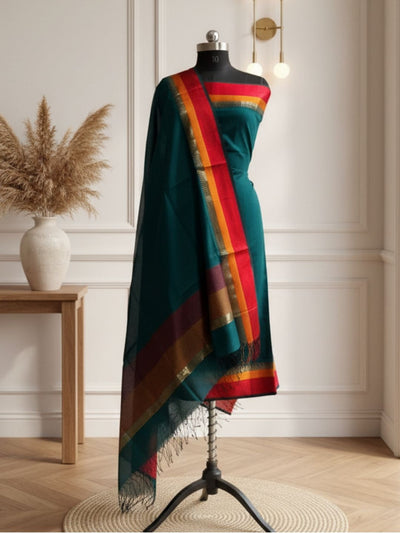 Indiehaat | Maheshwari Silk Zari Weaving Suit Blue