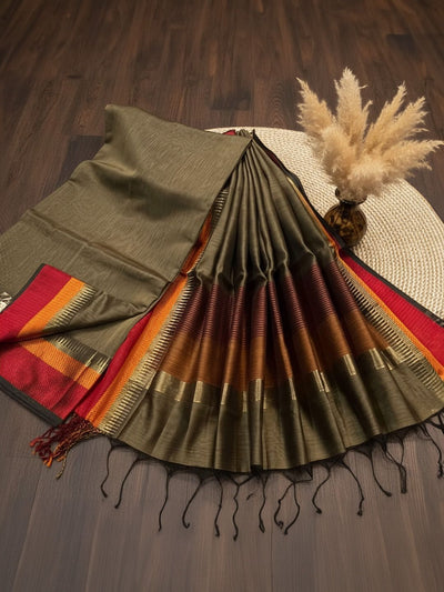 Zari Sutra Maheshwari Silk Brown Suit