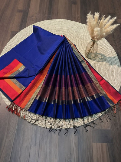 Zari Sutra Maheshwari Silk Royal Blue Suit