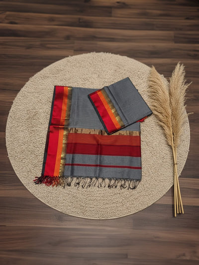 Zari Sutra Maheshwari Silk Charcoal Gray Suit