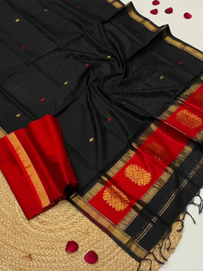 Indiehaat | Maheshwari Silk Zari Weaving Suit Red