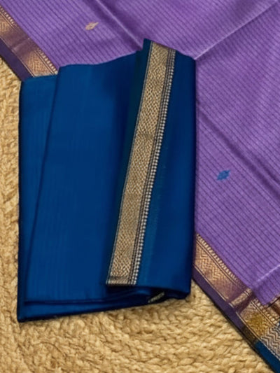 Indiehaat | Maheshwari Silk Zari Weaving Suit Blue
