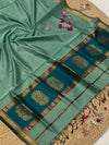 Indiehaat | Maheshwari Silk Zari Weaving Suit Green