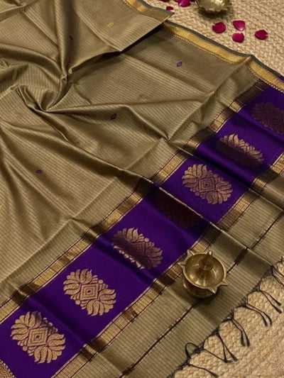 Indiehaat | Maheshwari Silk Zari Weaving Suit Purple