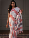 Indiehaat | Pure Khadi Cotton Handloom Saree Peach & White