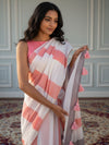 Indiehaat | Pure Khadi Cotton Handloom Saree Peach & White