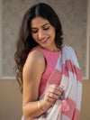 Indiehaat | Pure Khadi Cotton Handloom Saree Peach & White