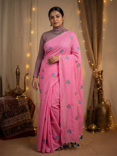 Hawa Hawai Half Embroidery Pure Cotton Saree Pink