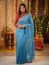 Indiehaat | Pure Cotton Half Embroidery Saree Blue