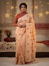 Indiehaat | Pure Cotton Half Embroidery Saree Beige
