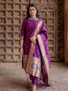 Indiehaat | Banarasi Silk Brocade Stitched Suit Purple