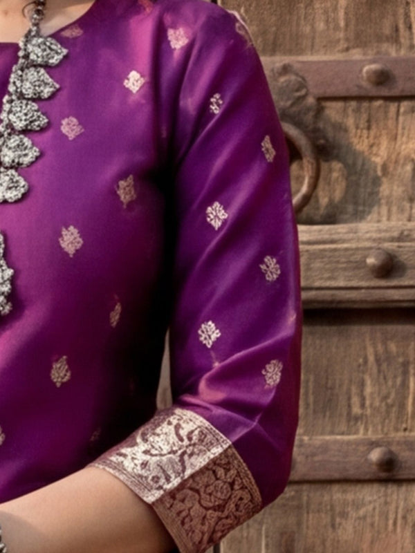 Indiehaat | Banarasi Silk Brocade Stitched Suit Purple
