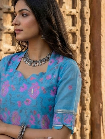 Indiehaat | Banarasi Silk Brocade Stitched Suit Blue