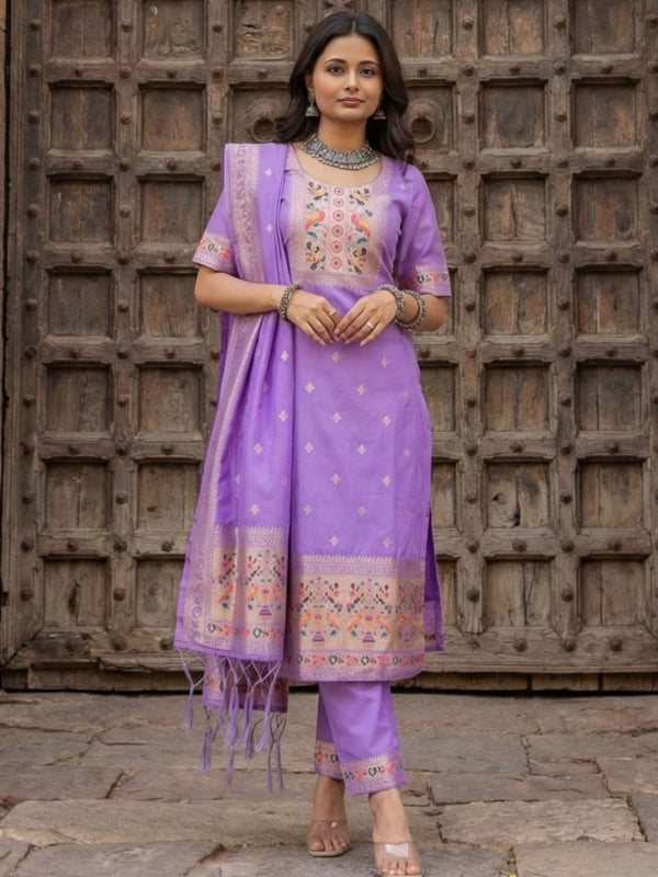 Indiehaat | Banarasi Silk Brocade Stitched Suit Purple