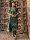 Indiehaat | Cotton Mix Brocade Stitched Suit Green