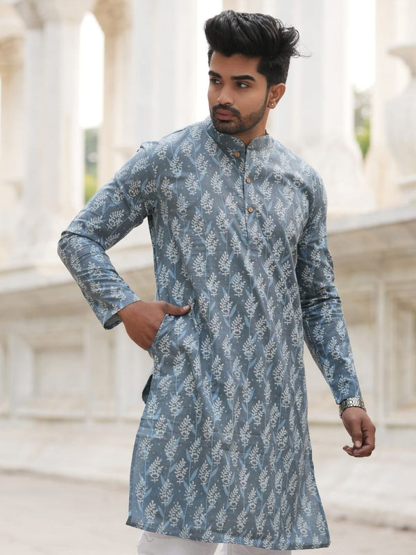 Indiehaat | Pure Cotton Block Print Kurta Pyjama Blue