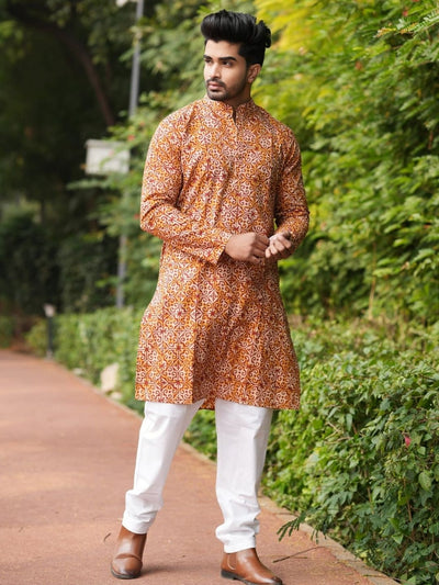Indiehaat | Pure Cotton Block Print Kurta Pyjama Yellow