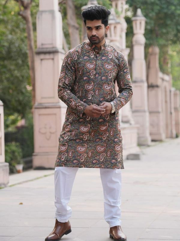 Indiehaat | Pure Cotton Block Print Kurta Pyjama Green