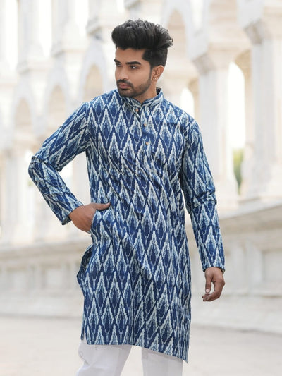 Indiehaat | Pure Cotton Block Print Kurta Pyjama Blue