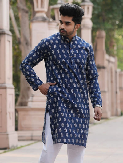 Royal Reflection Blockprint Kurta & Pyjama Navy Blue
