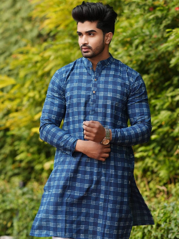Indiehaat | Pure Cotton Block Print Kurta Pyjama Blue