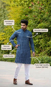 Indiehaat | Pure Cotton Block Print Kurta Pyjama Blue