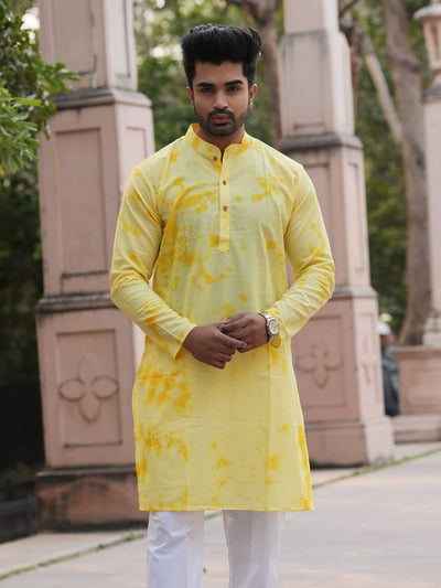 Indiehaat | Pure Cotton Shibori Dyed Kurta Pyjama Yellow